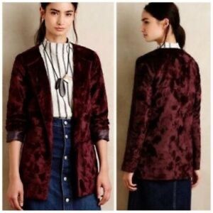 Anthropologie Tabitha Talley Faux Fur Blazer / Jacket in Merlot Size M